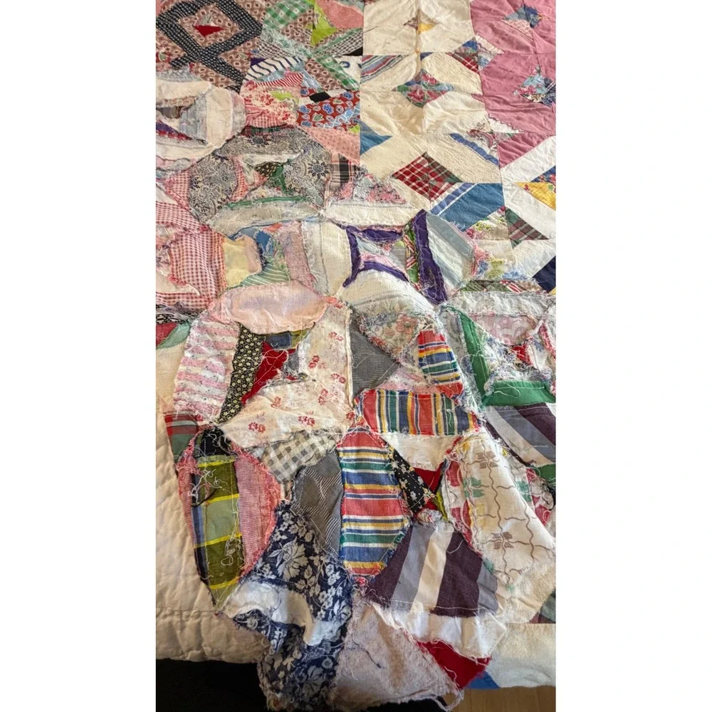 Vintage Hand Pieced Scrap Quilt Top Unfinished Varied  Cotton Colorful Patchwork